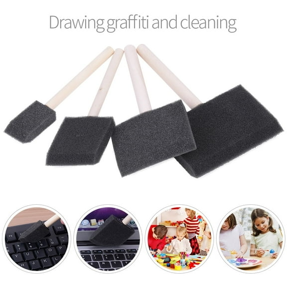 OTVIAP Sponge Painting Brush,4 pcs/set Foam Sponge Brush With Wooden Handle For Painting /Graffiti/Dust Cleaning,Painting brush