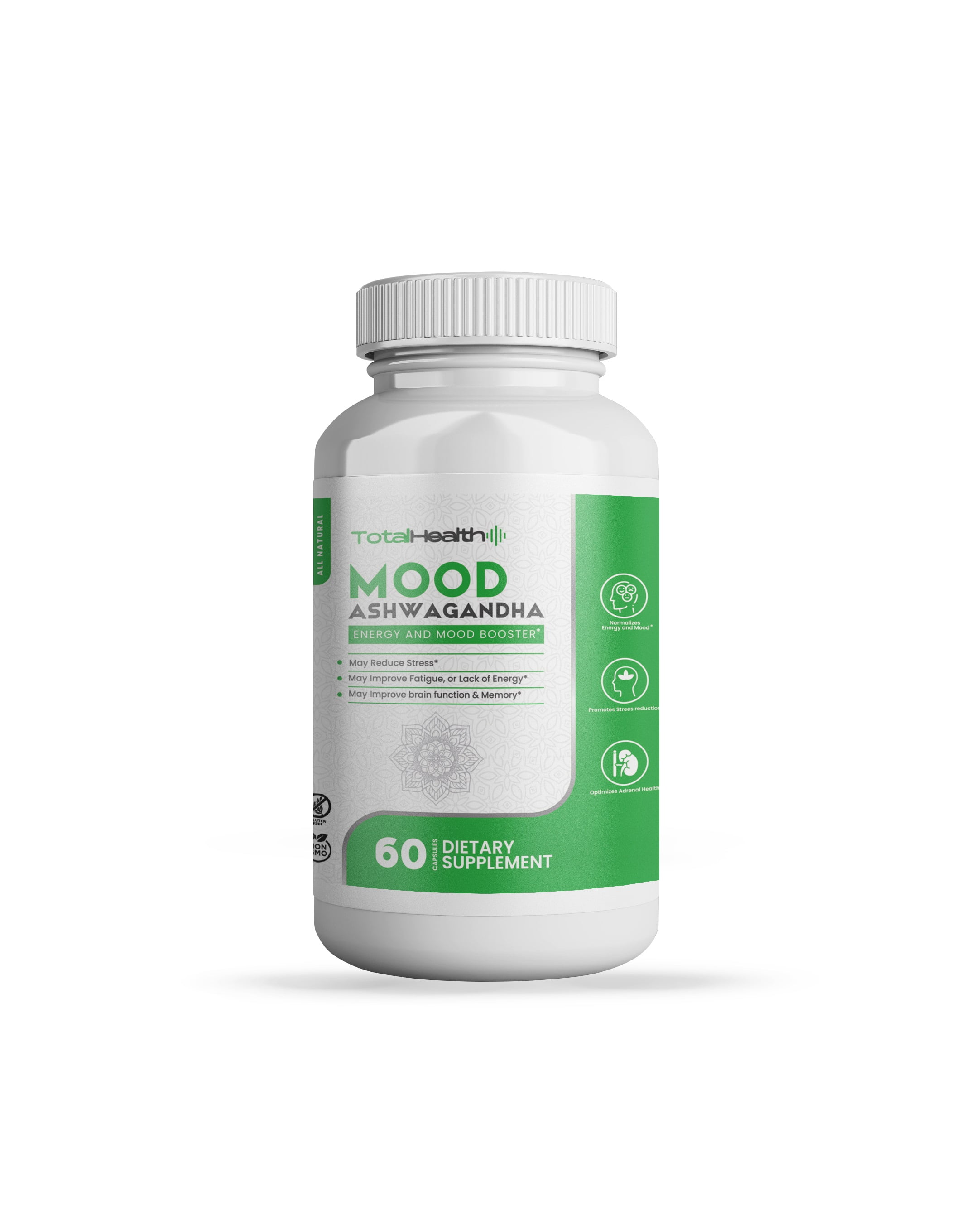 Total Health Organic Ashwagandha 1300mg Supplements | Mood  Adrenal Support, Stress  Anxiety Relief Pills | 60 Vegan Capsules