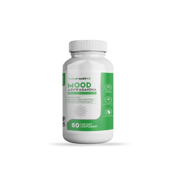 Total Health Organic Ashwagandha 1300mg Supplements | Mood Adrenal Support, Stress Anxiety Relief Pills | 60 Vegan Capsules