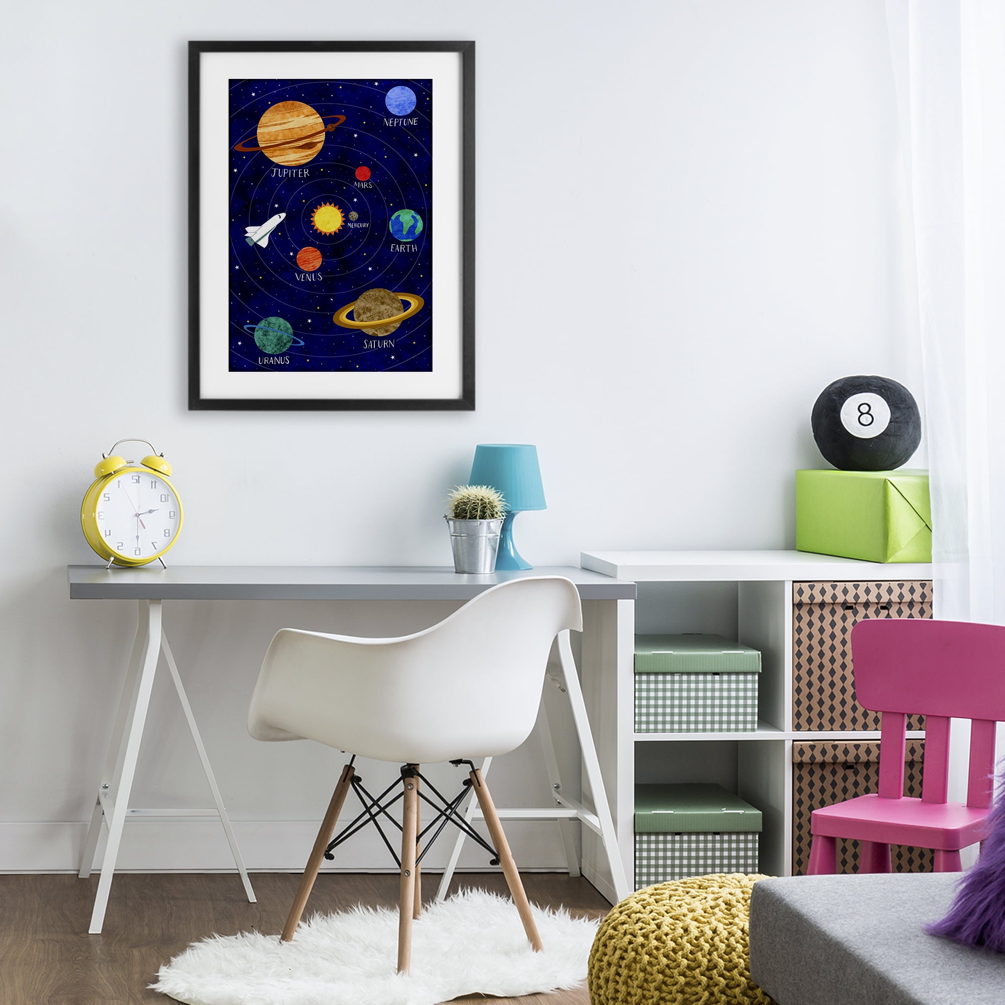 Solar System Education Black Framed Print Under Glass, design by Elizabeth Caldwell