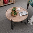 thumbnail image 2 of GZXS 31.7" Round Farmhouse Coffee Table with Wood Top and Black Metal Legs, Rustic Modern Accent Center Table for Living Room (Brown+Black), 2 of 9
