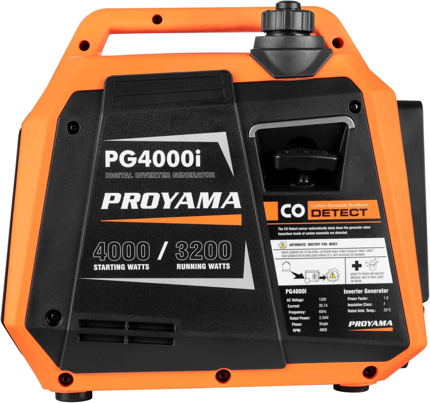 PROYAMA 4000-Watt Portable Gas Inverter Generator, CO Sensor Low Oil Shutdown LED Light, Super Quiet