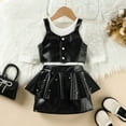 thumbnail image 2 of AUNVITO Girls 3-Piece Set PU Leather Vest Beaded Tiered Dress Mesh Sleeveless Top Party Outfit, 2 of 9