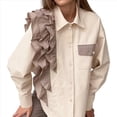thumbnail image 3 of Camisa Elegante de Larga con Volantes, Dobladillo Asimétrico, Botones y Bloques de Color para Mujer Albaricoque L, 3 of 8