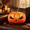 thumbnail image 4 of Halloween Hat Pumpkin Plush Cushion, Soft Decorative Throw Pillow for Couch Bed, Cozy Fall Accent Pillow for Seasonal Home Decor, Orange, 4 of 7
