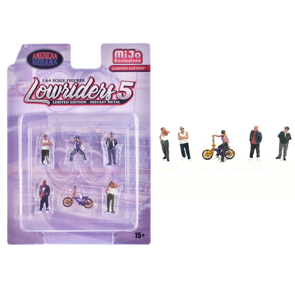 "Lowriders #5" 6 piece (5 People, 1 Bicycle) Diecast Figures Set 1/64 Scale Models by American Diorama
