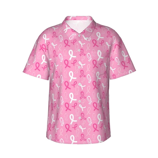 Balery Breast Cancer Awareness (3) Camisas hawaianas de manga corta para hombre, camisas playeras de corte holgado, camisas de vacaciones con botones,Small