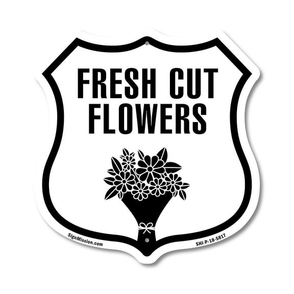 Fresh Cut Flowers Shop 12 inch X 12 inch Shield-Shaped Rust-Free Aluminum Metal Sign Weather Resistant Made in the USA