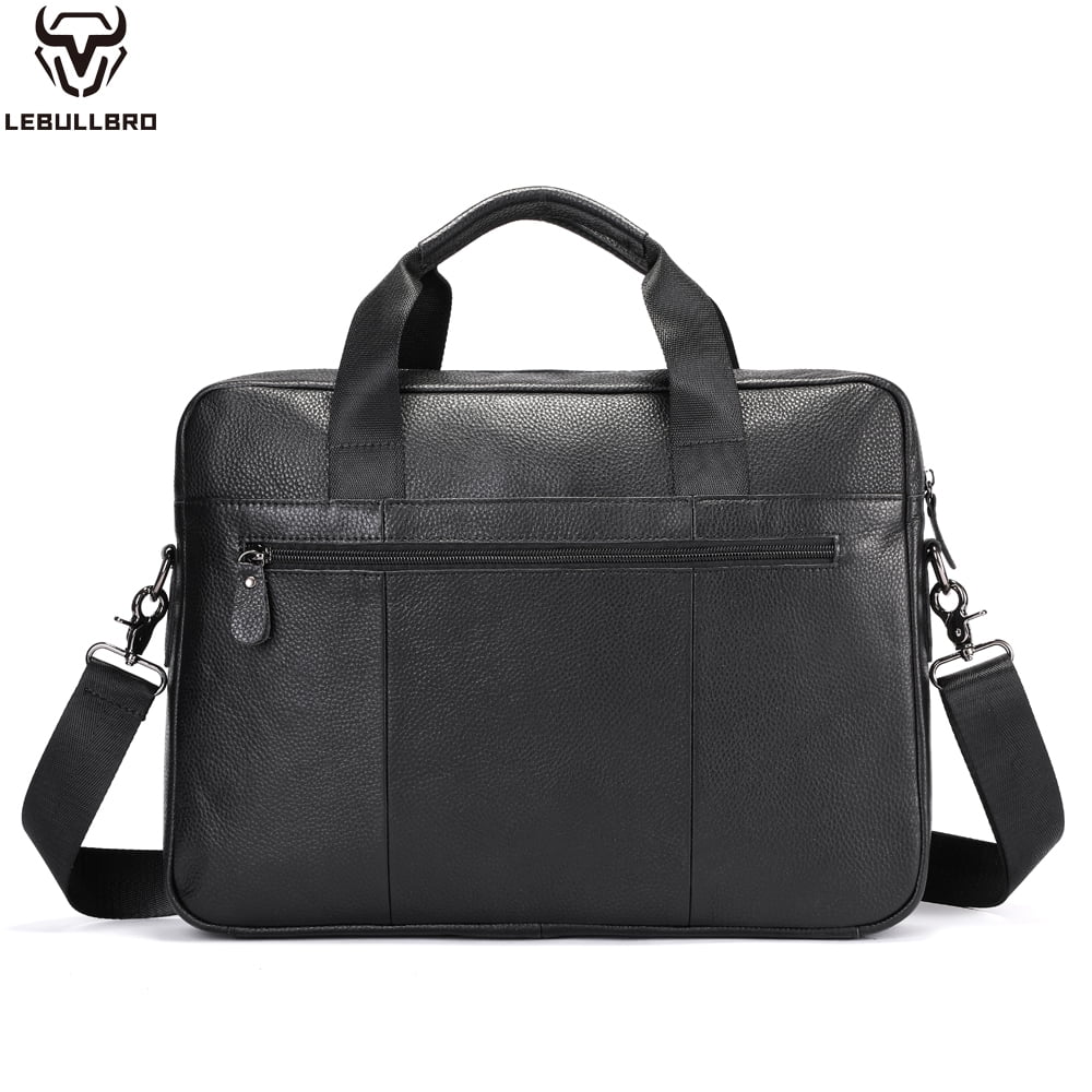 LEBULLBRO Mens Genuine Leather Briefcase Shoulder Messenger Bags Work Laptop Business Bag Black
