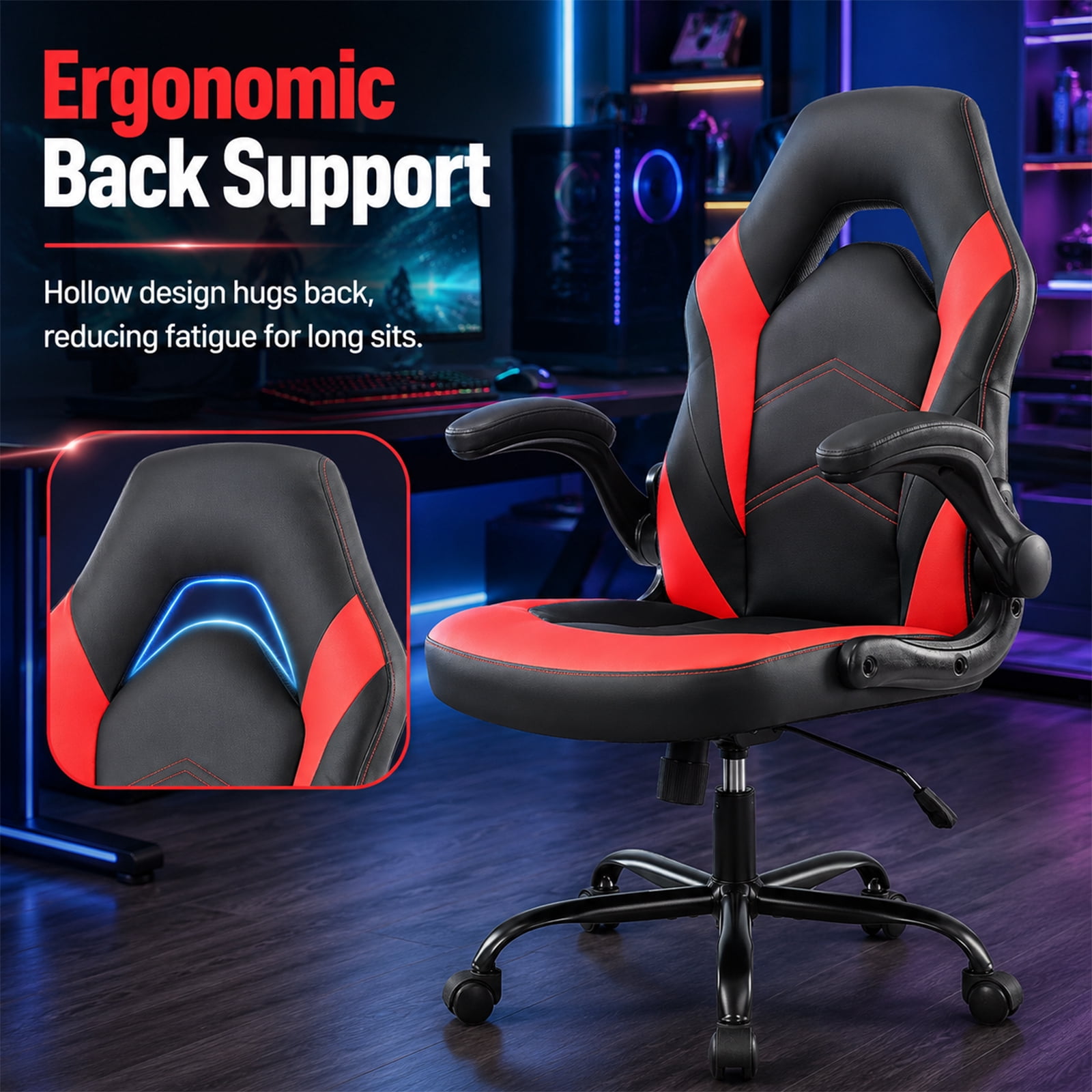 Alvantor Gaming Chair, PU Leather Comfortable Ergonomic Computer Chair Height Adjustable with Swivel and Lumbar Support