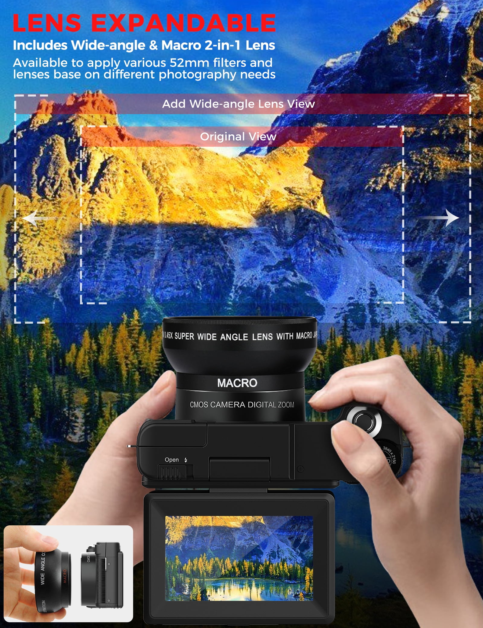 4K Digital Camera with Creator Accessory Kit Autofocus Vlogging Camera Remote Control with Flip Screen, Grip, Wide Angle Lens, Mic