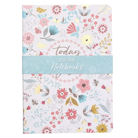 With Love Inspirational Medium Slim Notebooks for Women, Today I Will Choose Joy - Inspirational Variety, Pink/Blue Floral Set/3 Medium