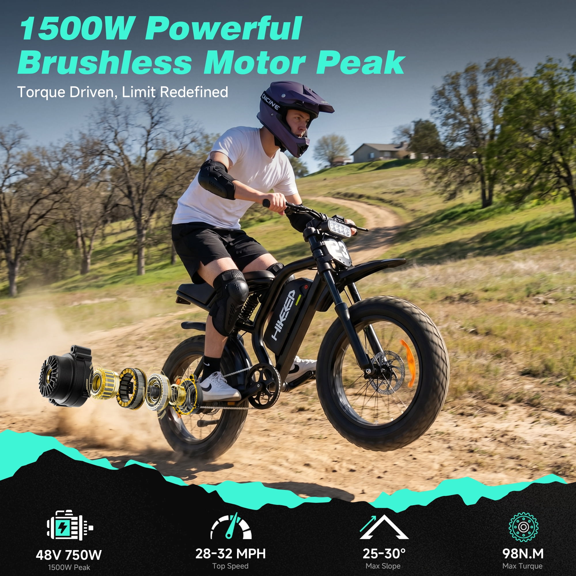 20" Fat Tire Electric Bike for Adults, 750W 1500W Peak Motor, 48V 17.5Ah Battery Ebike, E-Mountain Bike, UL2849