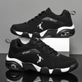 thumbnail image 2 of Men's Air Cushion Casual Sneakers - Breathable Mesh & PU Upper, Geometric Design, Walking & Casual Attire, Athletic  Lace-Up Closure, Black/White Colorway, Comfortable Fit for Outdoor Running,, 2 of 9