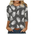 thumbnail image 1 of Women`s en Vrac Smart Nature Col Rond Impression Manches 3/4 95% Polyester, 5% Spandex Haut (Gris, L), 1 of 5