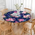 thumbnail image 3 of Pioneer Flower Floral Print Pattern Round Fitted Tablecloth with Elastic Edge,Dining Table Cover Waterproof,Outdoor Round Tablecloth for Camping,Dining,Indoor and Outdoor, 3 of 7