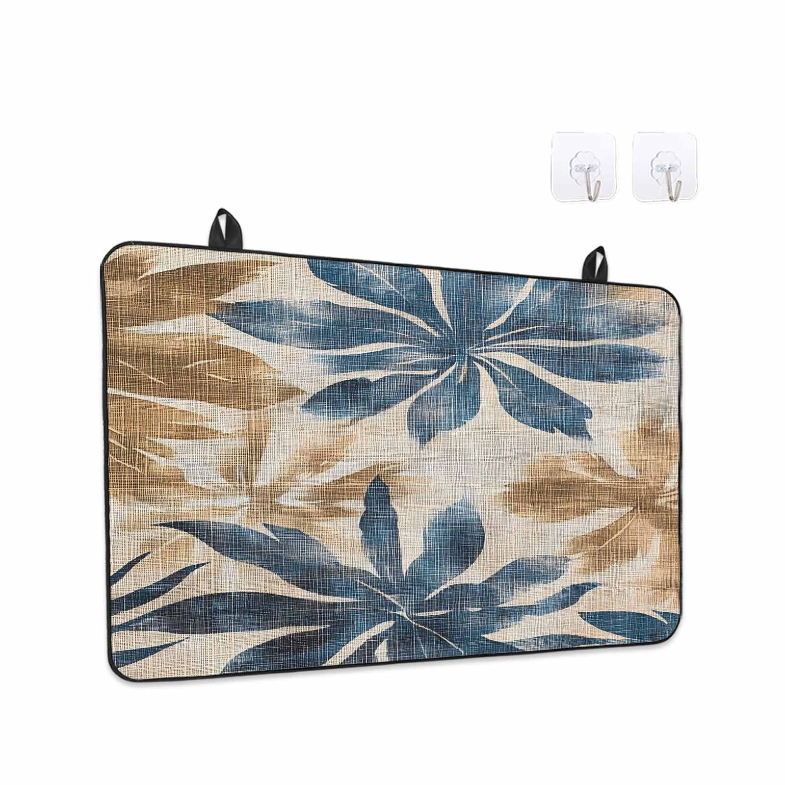 Navy Blue Brown Stove Top Cover for Electric Stove, Heat-proof & Non Slip Glass Top Stove Cover Protector, Tropical Botanical Palm Leaves Vintage Kitchen Flat Cooktop Rubber Mat 24x21 Inches