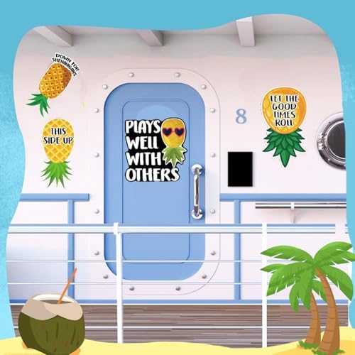 -4 PCS Pineapple Magnets - Reusable Pineapple Decorative Magnetic Strips for Cruise Doors, Cabin, Refrigerators, and Cars