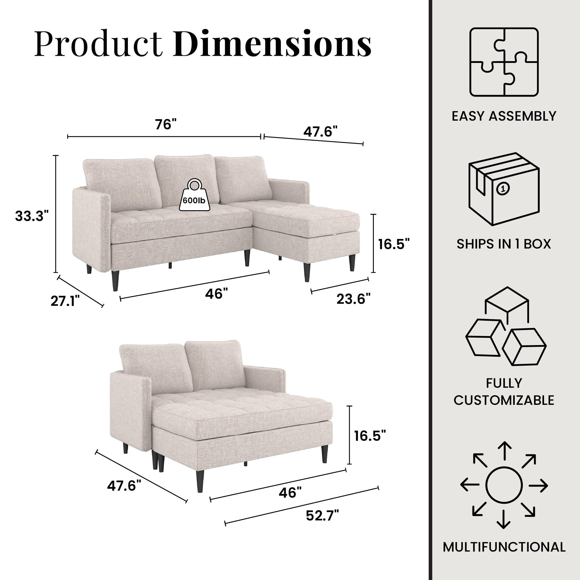 DHP Xandor Modular Sectional Sofa with Storage Chaise, Oat Linen