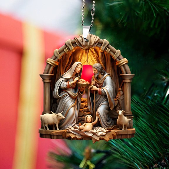 Nilvkv 1PCS Christian Christmas Ornaments, 2.4in Religious Christmas Ornaments, Jesus Gifts, Ornament Art, Stained Acrylic Effections