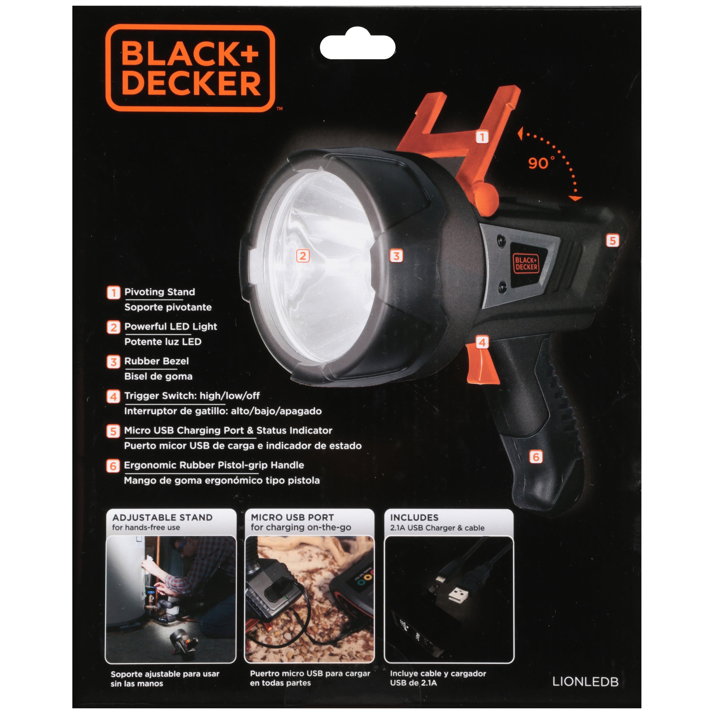 BLACK+DECKER SLV2B Rechargeable, Flashlight 750 Lumen Lithium Ion 10W LED  Spotlight Flashlight