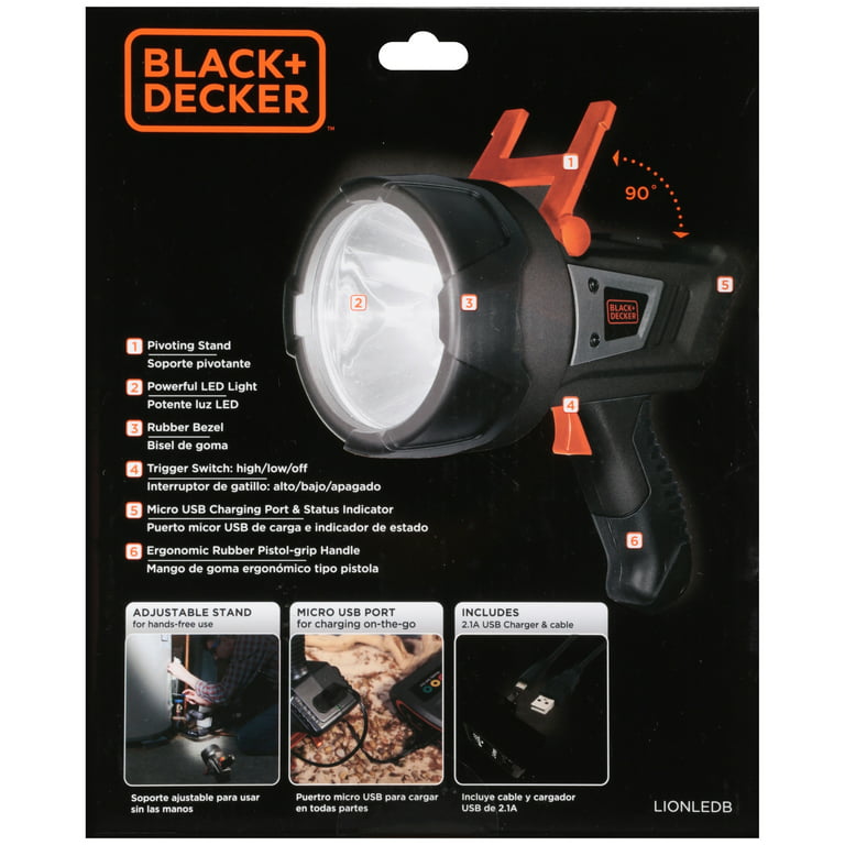BLACK + DECKER 500 Lumen LED Rechargeable Spotlight (LIONLEDB) 