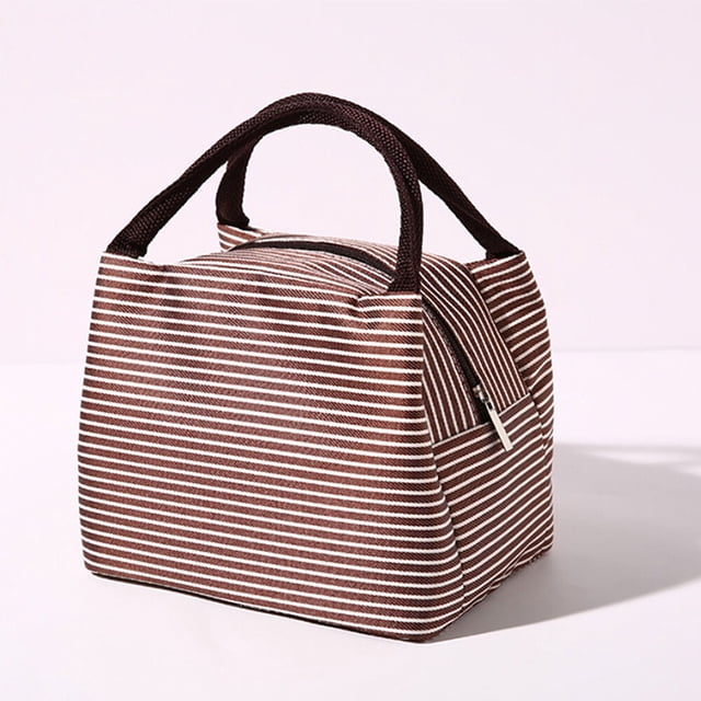 Bolsa de almuerzo Bolsa de asas a rayas para mujer Caja de almuerzo grande Bolsa de refrigeración térmica reutilizable aislada