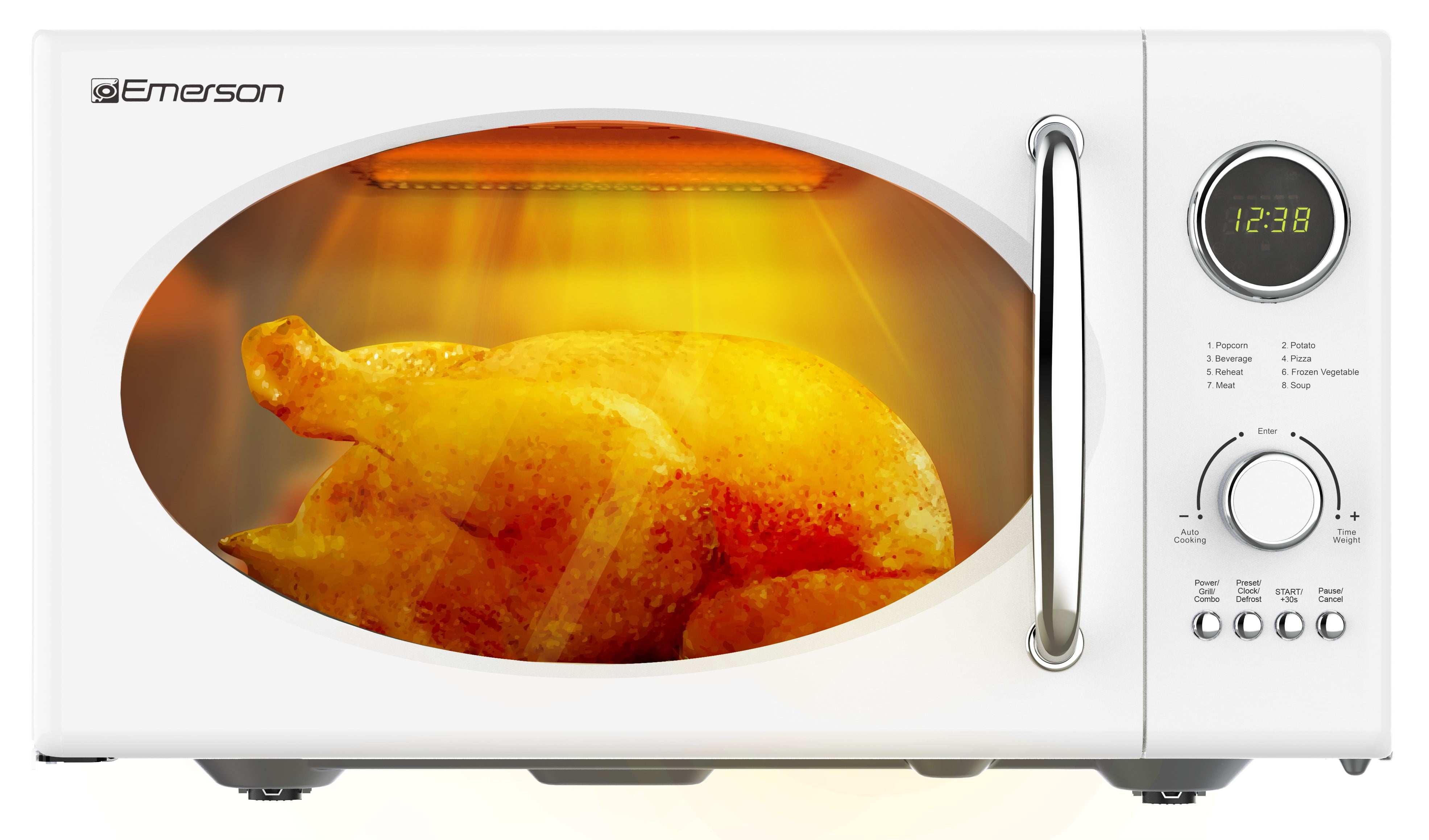 Emerson 0.9 Cu. Ft., 800W Retro White Microwave Oven with Grill, MWRG0901W