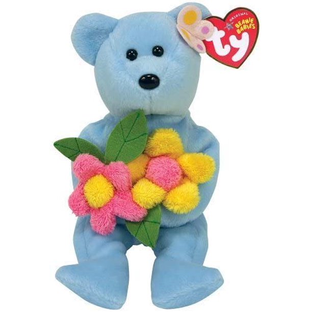Ty Beanie Babies the Blue Bear with Flowers Plush