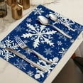 thumbnail image 4 of Luckky Christmas Placemats 12x18 Inch Set of 4, Xmas Snowflakes Winter Seasonal Holiday Farmhouse Kitchen Dining Table Decoration for Indoor Outdoor Dinner Party Decor (Blue), 4 of 7