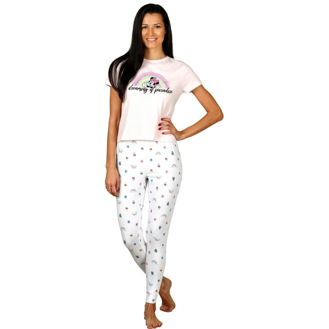 Disney Pyjama pour Femme, T-Shirt à Manches Courtes et Pantalon, Ensemble de Nuit pour Adulte