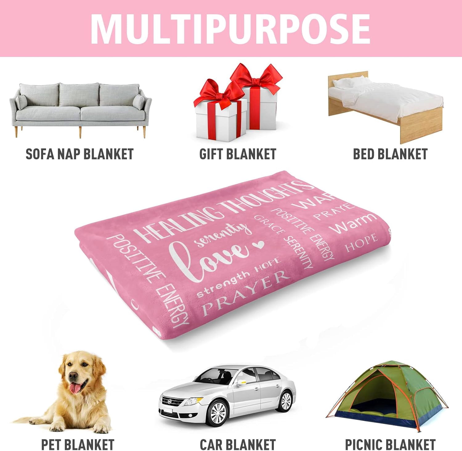 Warm Hugs Healing Blanket - Breast Cancer Gifts for Women, Get Well Soon, Feel Better Gifts for Women Patient, Think of You, Sympathy Gift for Friend Sister, Soft Comfort Throw Blankets 50" x 60"