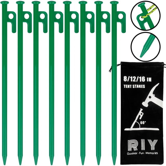 Estacas para Tienda RIY de Alta Resistencia 30 cm Clavos de Acero Paquete de 8-Verde