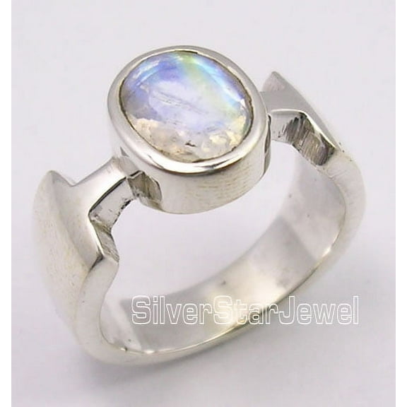 925 Solid Silver Sparkling Rainbow Moonstone Factory Direct Online Ring Size 5
