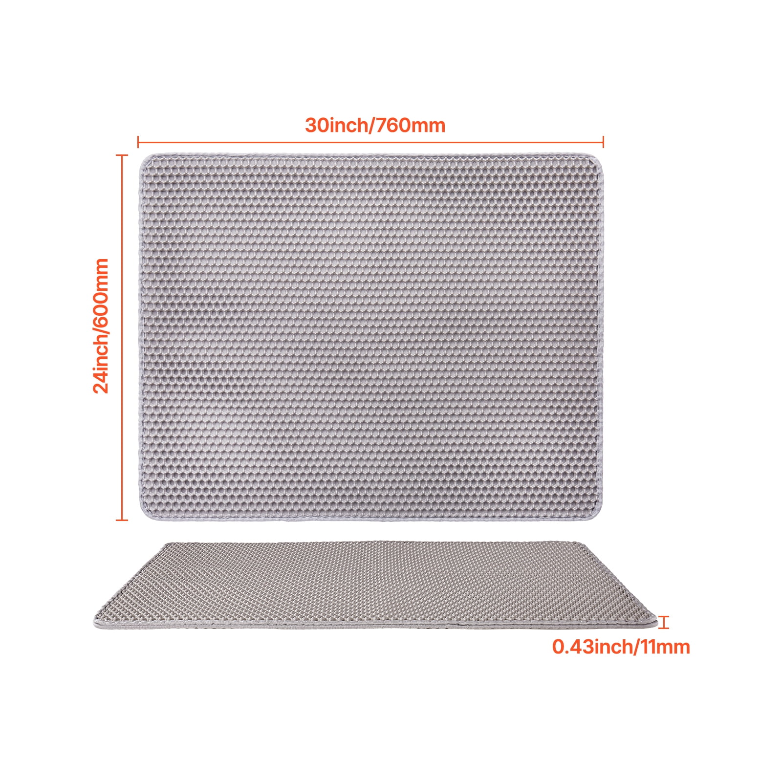 KFFKFF Cat Litter Mat, 30 x 24 in, Double-Layer Design, Non-Slip & Waterproof, Honeycomb Pattern for Trapping Litter, Gentle on Paws, Washable Large Mat for Indoor Cats