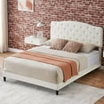 thumbnail image 2 of Yartaka Full Size Platform Bed Frame, Fabric Upholstered Bed Frame with Diamond Button Tufted Headboard, Adjustable Headboard, Wood Slat Support, Mattress Foundation, White, 2 of 9