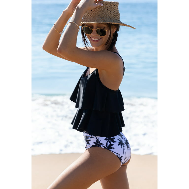 Beachsissi Womens Scolloped Tummy Control Swimsuits Leaf Print Tankini Set,  Black, Small : : Clothing, Shoes & Accessories
