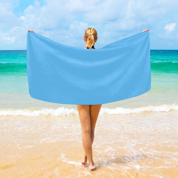 Ryvnso Solid Blue Color Oversized Beach Towel Microfiber Bath Blankets Swimming Fitness 37" x 74"
