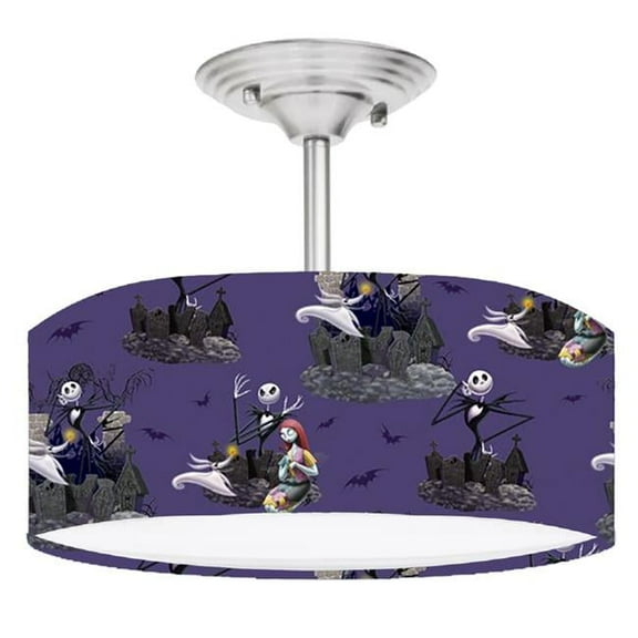 888 Cool Fans DR-0001107 Nightmare Before Christmas 2 Light Brushed Nickel Drum Style LED Lamp Fixture