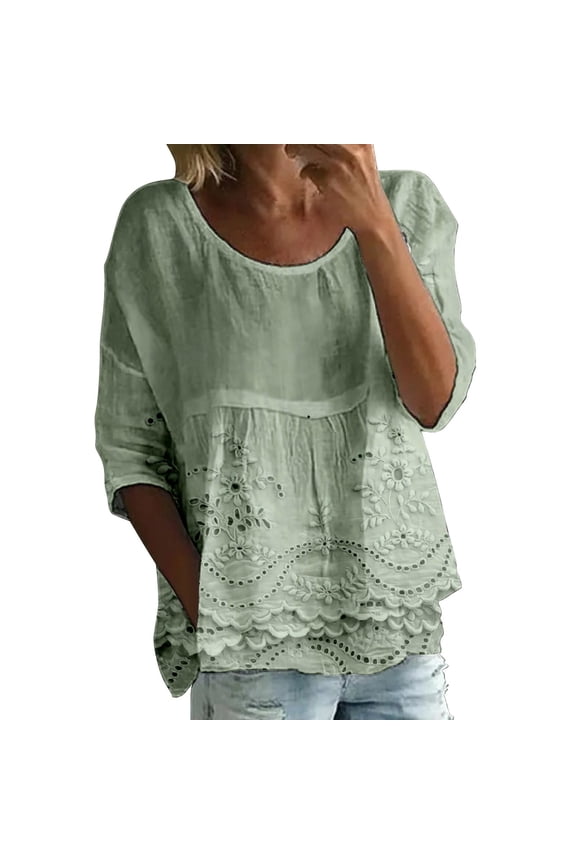 Boho Floral TopsSummer Peasant Blouses For Women Retro Casual 3/4 Sleeve Gauze Printed T Shirts Shirts Cute Loose Fit Tunics