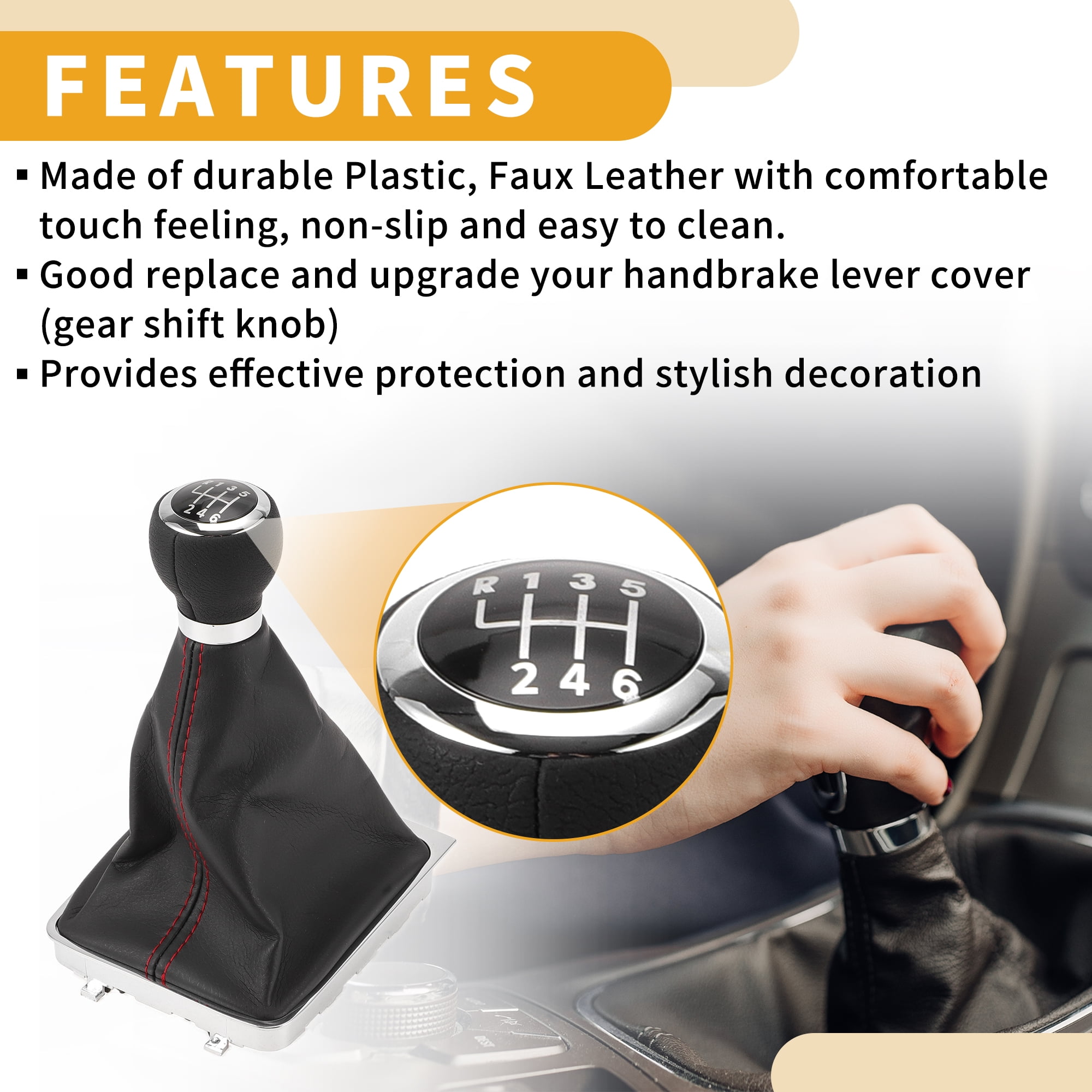 Unique Bargains 6 Speed Manual Gear Shifter Knob with Cover No.3C0711113A - Car Shift Lever Knob - for VW Passat 2006-2010 Plastic Faux Leather Black Red - 1 Pc