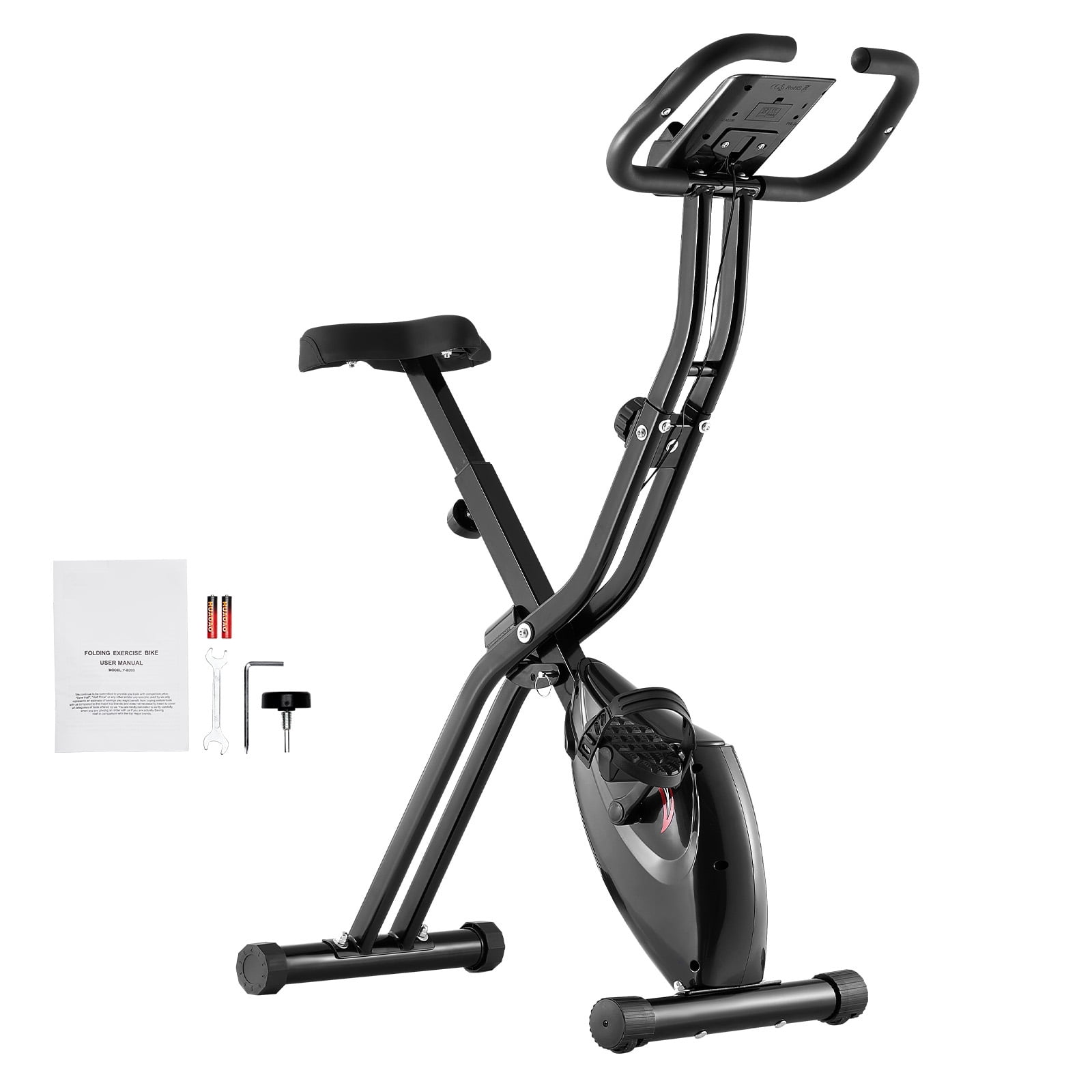 KFFKFF Collapsible Workout Bicycle, Adjustable Resistance Home Gym Bike, Upright Indoor Exercise Cycle with Comfort Seat, LCD Display for Fitness Training
