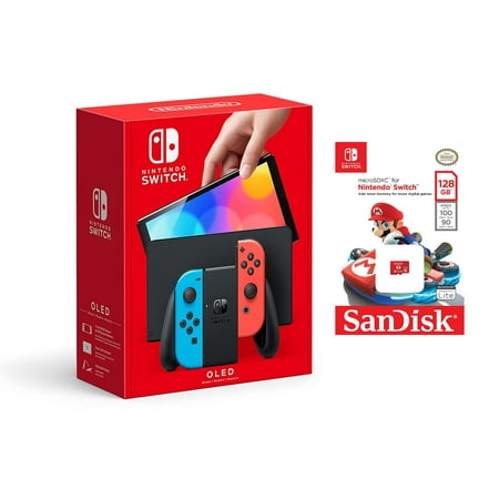 Nintendo Switch – OLED (Sw Oled) Model w/ Neon Red & Neon Blue Joy-ConBundle
