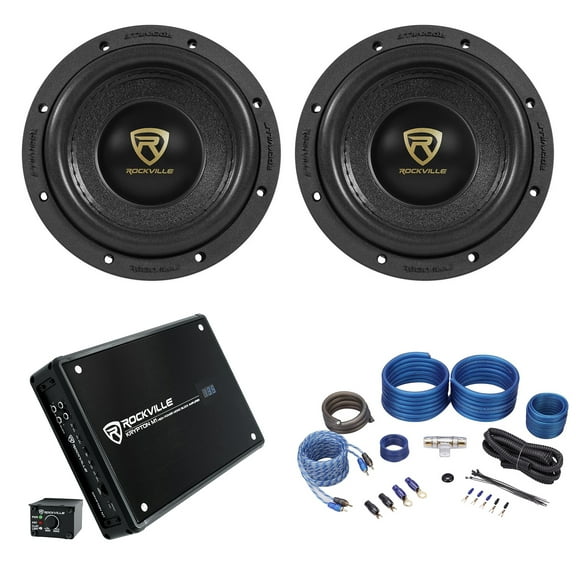 (2) Rockville W65K9D4 6.5" 1000 Watt Car Audio Subwoofers Mono Amplifier Amp Kit
