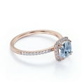 thumbnail image 3 of JeenMata 1.75 Carat Cushion Cut Created Aquamarine and Moissanite Halo Engagement Ring in 18k Rose Gold over Silver, 3 of 6
