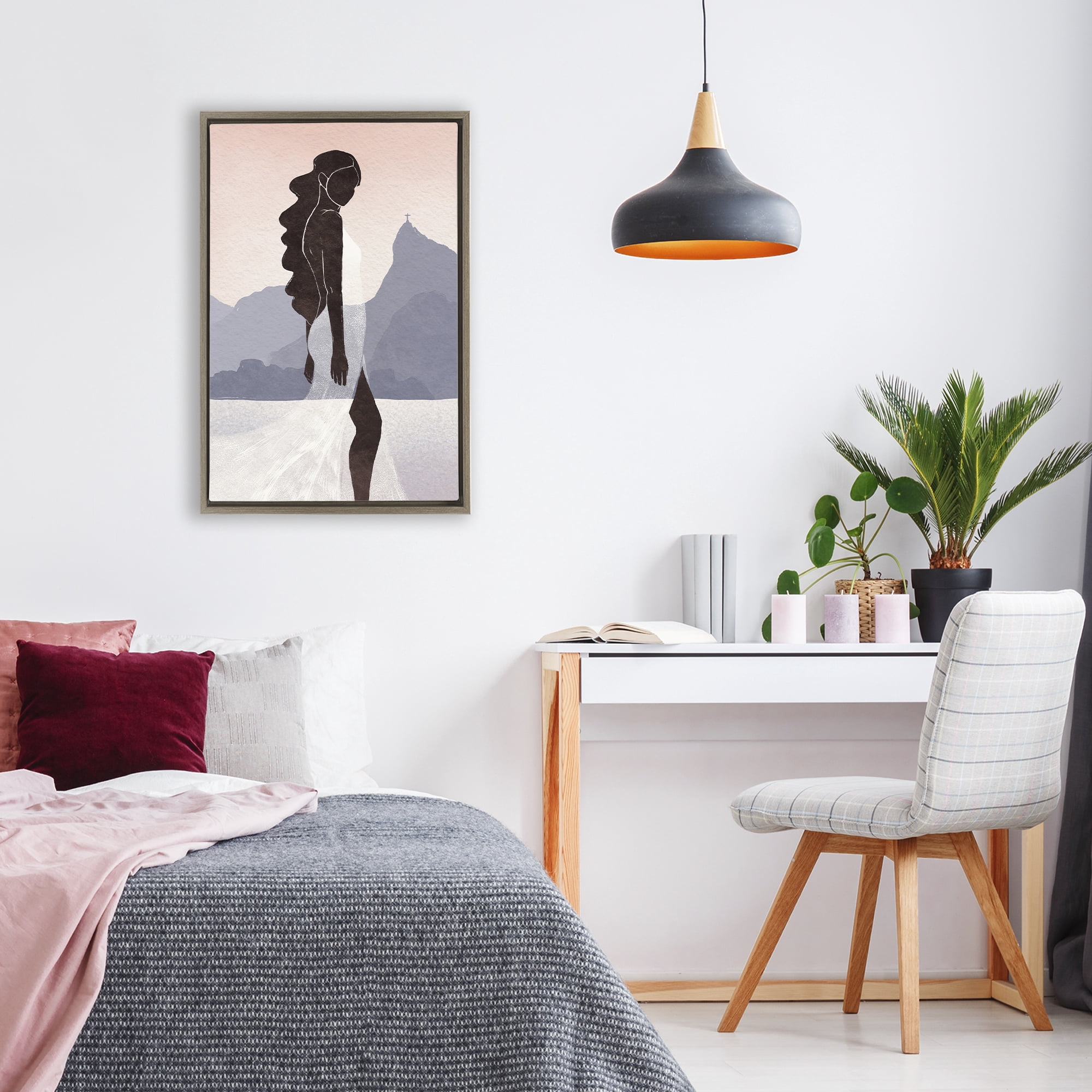 Stupell Industries Garota Silhouette Portrait Brown Framed Floater Canvas Wall Art, design by Yuyu Pont