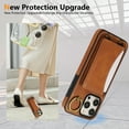 thumbnail image 5 of for iPhone 12 Pro Max Wallet Case with Card Slots, Hand Wrist Strap Rotate Ring Design, Finger Grip Ring PU Leather Magnetic Button Shockproof Purse Phone Cover for iPhone 12 Pro Max, Brown, 5 of 7