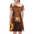 thumbnail image 1 of Vsdgher Vache Tournesol de Campagne pour Femmes Été 2025 Décontracté Robes Midi Maxi Légères Manches Courtes Col Rond Robe de Plage, 1 of 6