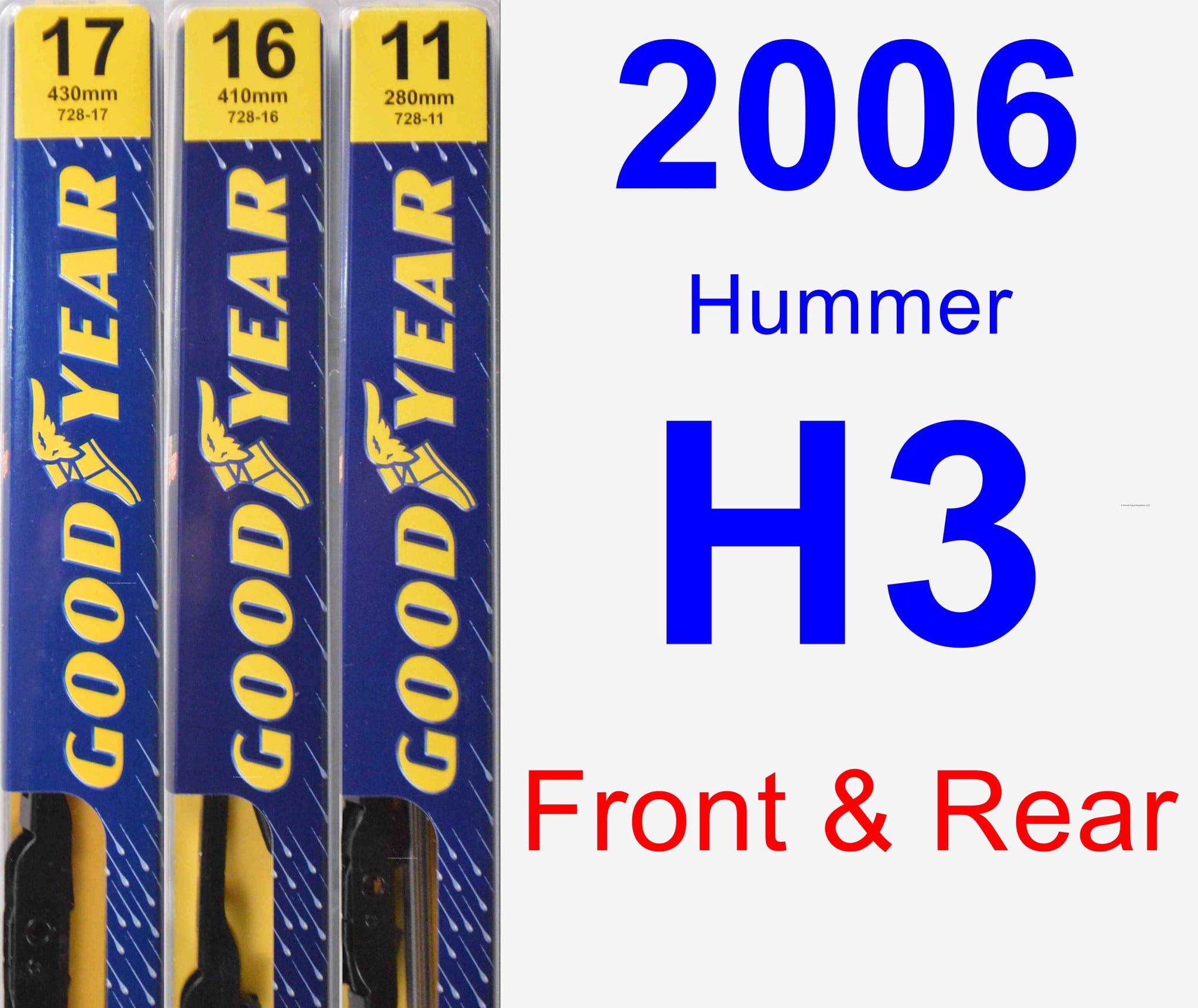 2006 Hummer H3 Wiper Blade Set/Kit (Front & Rear) (3 Blades) Premium