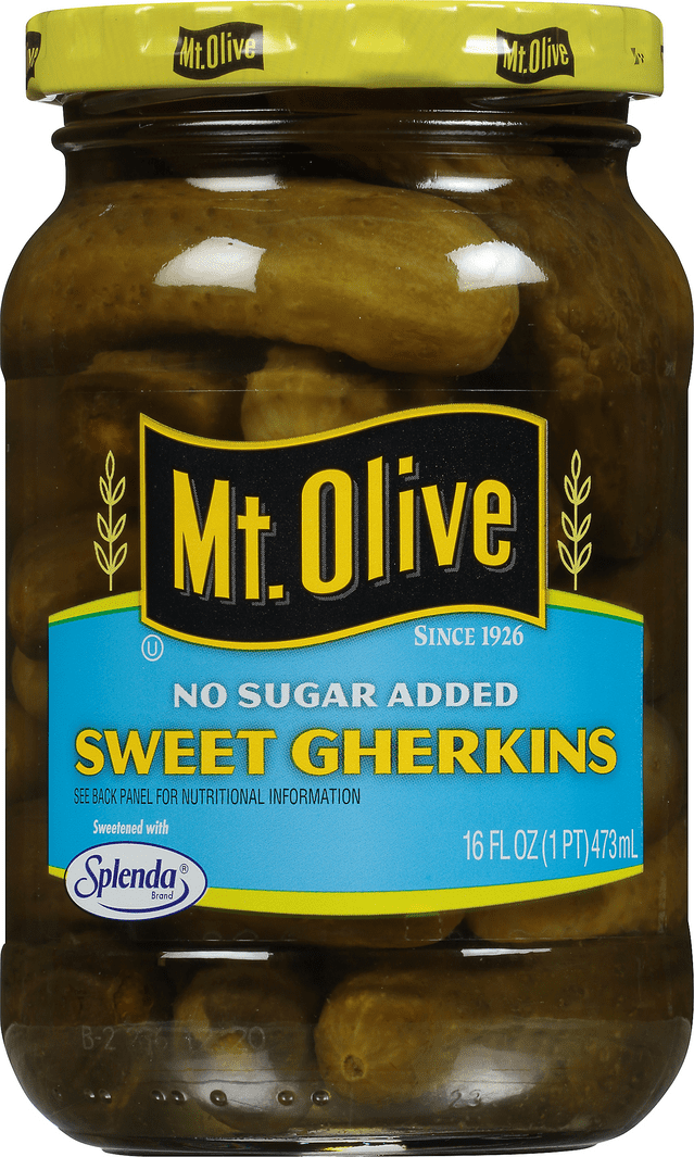 Mt. Olive Sweet Gherkins No Sugar Added Pickles with Splenda, 16 fl oz